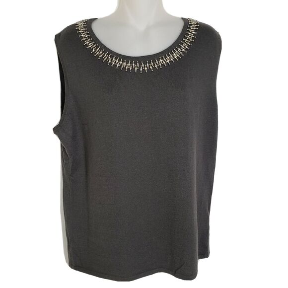 Preston & York Women's Tank Top Size XL Gray Embellished Beaded Knit Rabbit Hair - Picture 1 of 8